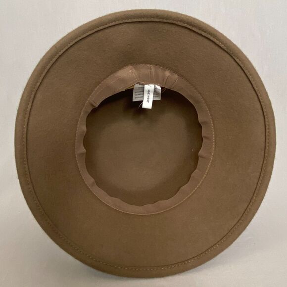 Nine West Felted Wool Hat Tan Wide Brim Cloche Black Faux Leather Band - Picture 7 of 11